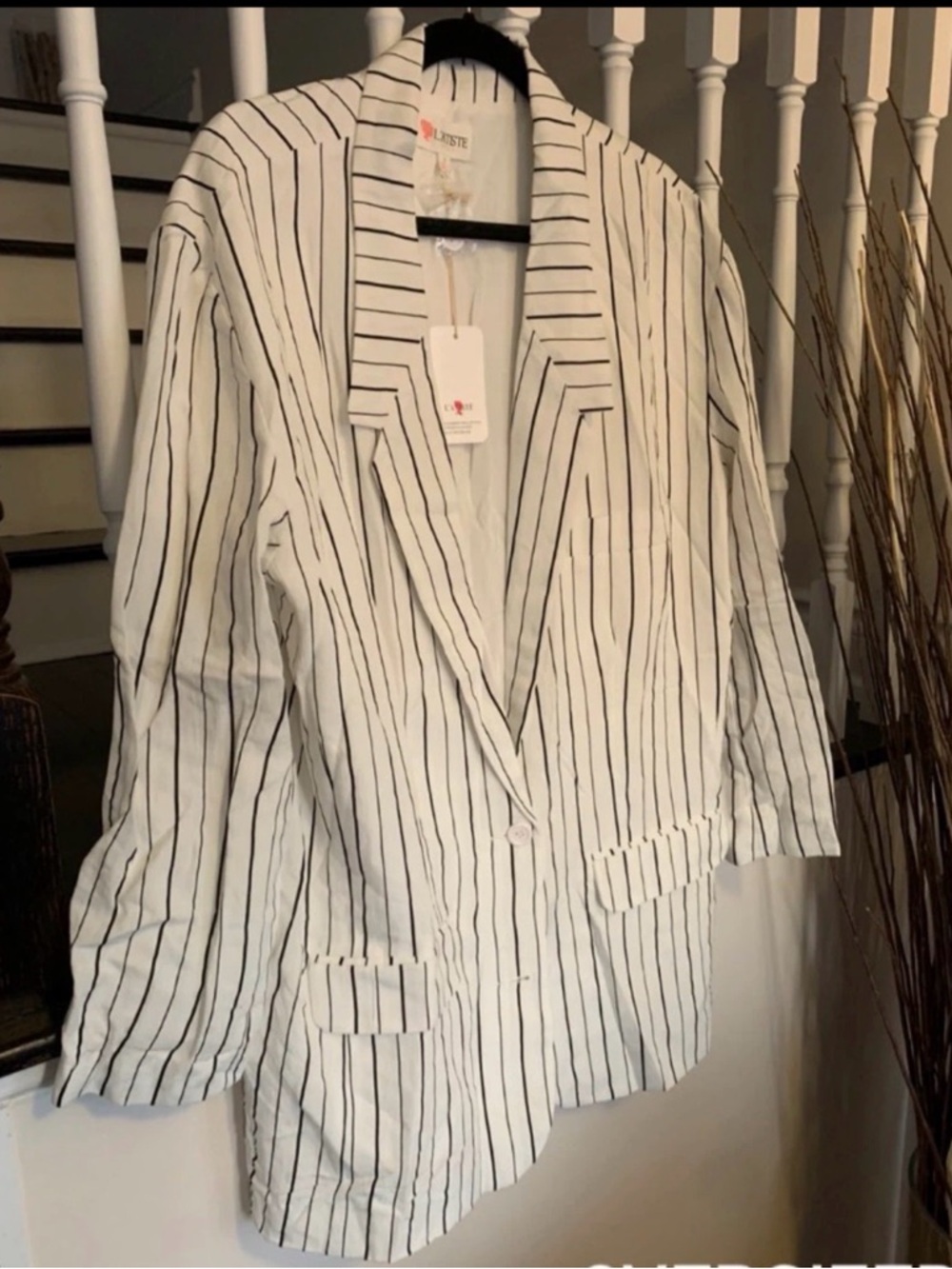 L'ATISTE White Blazer with Black Pinstripes